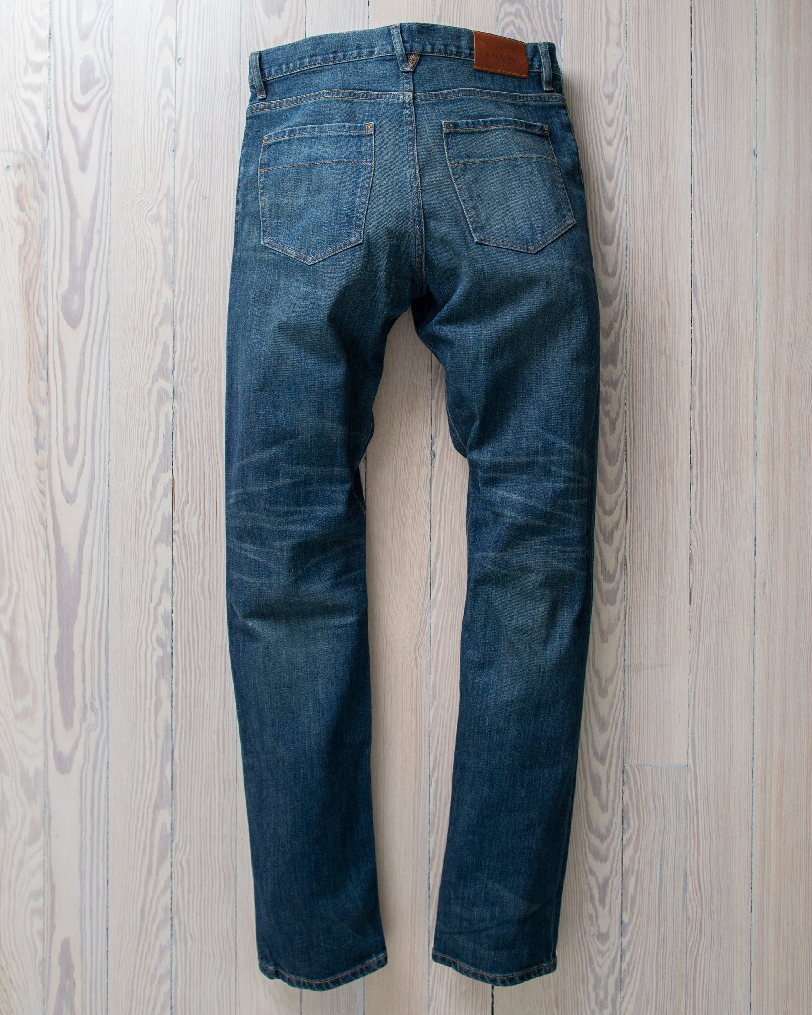 angle: 319 Wash | Raleigh Denim Workshop Alexander work fit jeans in the 319 wash, front view