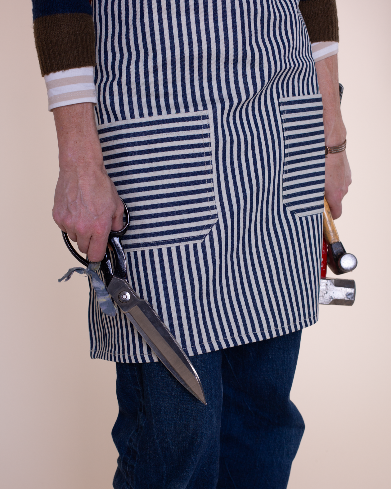 Patch Pocket Apron | Indigo + Ivory Stripe